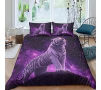 ZYGAOKDD Duvet Cover Double Bedding Set,3D White Tiger Duvet Cover with Pillowcases, Gifts for Valentine's Day Mother's Day Soft Microfiber Quilt Cover with Zipper Closure Double(200x200cm)