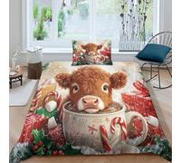 ZYGAOKDD Duvet Cover Set 3D Print Bedding Set Cute Highland Cow Baby Comforter Cover with Pillowcases Ultra Soft Microfiber Zipper 3 Pcs for Kids Teens Adults Single（135x200cm）