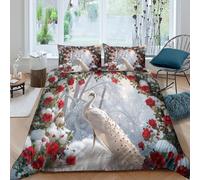 ZYGAOKDD Duvet Cover Set 3D Print Bedding Set White Peacock Comforter Cover with Pillowcases Ultra Soft Microfiber Zipper 3 Pcs for Kids Teens Adults Double(200x200cm)