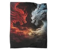 ZYGAOKDD Fleece Blanket Throw Soft Cozy Thick Warm 3D White And Red Dragons Pattern Blanket Sofa Throw Blanket for Couch Bed for Kids Teens Adults 70x80inch(180x200cm)