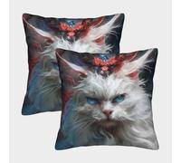 ZYGAOKDD Fluffy White Cat Cushion Cover 2 Pack Polyester Color Garden Decorative Christmas Soft Square Throw Pillow Case for Sofa Living Room Bed Couch Car Square Pillowcase 45x45cm