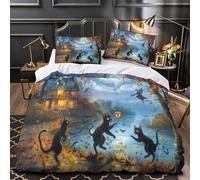ZYGAOKDD Halloween Kitten 3D Duvet Cover, Soft Microfiber Bedding Sets, Printed Quilt Covers With Pillow Cases Zipeer Closure Super King(260x220cm)