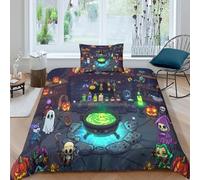 ZYGAOKDD Happy Halloween Duvet Cover Set 2-Piece Set, 3D Printed Quilt Cover with Zipper Closure, Soft Easy Care Bedding Single（135x200cm）