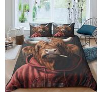 ZYGAOKDD Highland Cow 3D Duvet Cover Sets, Reversible Bedding Bed Set, Soft Microfiber Quilt Covers, for Kids Teens Adults Double(200x200cm)