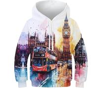 ZYGAOKDD London Bus Kids Clothes Boys Hoodies 3D Jumper Children Sweatshirt Novelty Hooded Tops 12-14Y