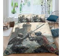 ZYGAOKDD Medieval Knight 3D Comforter Cover Set for Kids Boys Duvet Cover 3 Piece Set Youth Teens Bedding Set Quilt Cover with Zipper Closure Soft Microfiber King(220x240cm)