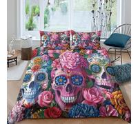 ZYGAOKDD Super Soft 3D Sugar Skull Printed Duvet Cover Set Single Bed Include Duvet Cover + Pillow Case - All Season 3 Piece Bedding Sets for Bedroom Decor King（220x240cm）
