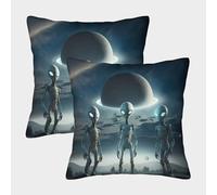 ZYGAOKDD Three Aliens Cushion Covers Square Pillow Covers 3D Cushion Case Single Sided Throw Pillow Case Polyester Pillowcase for Sofa Bedroom Living Room Decor 2 Pack 45x45cm