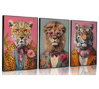 ZYGARTEQ 3Pcs Funky Animals Wall Art Maximalist Wall Decor Pictures Trendy Tiger Lion Leopard Posters Prints Eclectic Preppy y2k Aesthetic Room Decor for Apartment Dorm Decoration 12x16in, Unframed