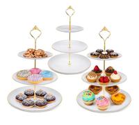 Zyghjort 3 Pack 3 Tier Serving Tray Plastic White Cupcake Stand Tower Round Shape Tiered Dessert Serving Tray Dessert Cookie Display Stand for Tea Party, Baby Shower, Wedding, Birthday, Home Décor