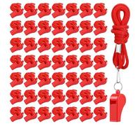 Zyghjort 50 Pack Plastic Whistles for Coaches, 120db Loud Crisp Sound Sports Whistles Bulk with Lanyard, for Lifeguard Survival Emergency Safety Training Football Soccer Gym Outdoor Activities - Red