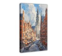 ZYGNBHL Brussels, Belgium Canvas Wall Art | City Introduction | Home | School | Office | Bathroom | Decor Poster | Frame 16x24inch
