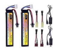 ZYGY 2PCS 11.1V 35C 1500mAh SM-2P Plug T-Plug Otamiya Plug Lithium Battery with USB Charging Cable for Airsoft Model Gun Rifle RC Car Drone Battery