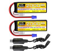 ZYGY 2PCS 2S Lipo Battery 7.4V 2000mAh 35C with EC2 Plug with USB Charging Cable for RC Car Truck RC Boat RC Quadcopter FPV Drone Battery