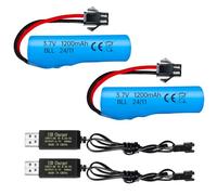 ZYGY 2PCS 3.7V 1200mAh Li-ion Battery SM-2P Plug with USB Charger for Double Sided RC Stunt Cars Trucks RC Cars DE68 DE44 DE45 DE58 DE49 DE57 DE70 Toy Car Battery