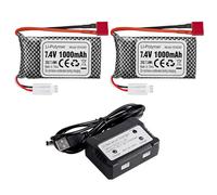 ZYGY 2PCS 7.4V 1000mAh T-Type Plug Li-Battery & Charger 2 in 1 for 18858 18859 18859A 18859E HM163 HM164 35-DJ03 35-DJ04 SN-DJ02 16889 16889A 1688890 2 845 2846 Q901 Q902 Q903 RC Car Four-Axis