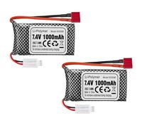 ZYGY 2PCS 7.4V 1000mah T-type Plug Lithium Battery for 18858 18859 18859A 18859E HM163 HM164 35-DJ03 35-DJ04 SN-DJ02 16889 16889A 16890 2845 2846 Q901 Q902 Q903 RC Car Drone Aircraft Battery