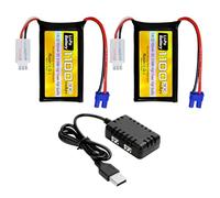ZYGY 2pcs 7.4V 1100mAh 2S Lipo Battery with EC2 Plug and 2-in-1 Charger for UTB18 4WD Off-Road High Performance Climbing Vehicle RC Remote Control Vehicle