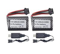 ZYGY 2PCS 7.4V 1200mah Li-ion Battery with USB Charging Cable for R206 R208 R308 TX122 TX123 H106 2008 V003 RC Boat Battery with SM-5P Plug
