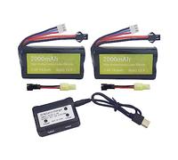 ZYGY 2PCS 7.4V 2000mah Li-ion Battery with SM-2P Plug and 2 in 1 Charger for Skytech H101 H103 H105 RC RC Boat and MN D90/91, MN 99/99s RC High Speed RC Car Battery