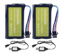 ZYGY 2pcs 7.4V 3000mAh 15C 2S Li-ion Battery with SM-3P Connector and USB Charging Cable for DE43 DE60 9500E Remote Control Car Huina 1575 RC Toy Car
