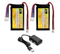 ZYGY 2PCS 7.4V Li-po Battery 2S 30C 1100mAh Rechargeable Battery with PH2.0 Plug for SCX24 Toy VehiclesCompatible with most 1/10th, 1/16th, 1/18th, 1/24th scale RC Car trucks with 2-in-1 Charger