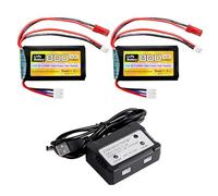ZYGY 2PCS 7.4V LiPo 2S 50C 800mAh &JST and PH2.0 Plug Battery with Charger 2-in-1 for SCX24 RC Car, Compatible with Most 1/10, 1/16, 1/18, 1/24 RC Car, Truck and Drone Batteries