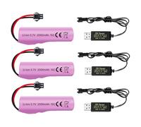 ZYGY 3PCS 3.7V 2000mah SM-2P Plug Li-ion Battery with USB Charging Cable for DE68 DE44 DE45W DE45 DE58 DE49 DE57 DE70 Off-road Vehicle Truck Tank RC Toy Car Battery