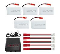 ZYGY 5PCS 3.7V 1200mAh 30C Lipo RC Drone Battery with 5-in-1 Charger JST Plug for MJX T04 T05 T25 V2400HD V2450FPV V2450GPS X900 X9TW RC Quadcopter