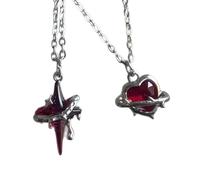 ZYHARUKO 2Pcs Stylish Red Crucifix Heart Pendant Necklace Lightweight Alloy Jewelry For Daily Wear Fashion Clavicle Chain Gift Day