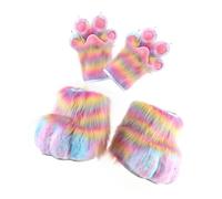 ZYHARUKO Cats Wolf Foxes Fursuit Paws Claw Mittens Gloves And Fursuits Feet Claw Shoes Boot Animal Fuzzy Slippers Halloween Fursuit Gloves