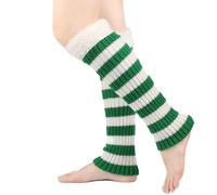 ZYHARUKO Christmas Ribbed Knit Color Blocking Striped Leg Warmers Socks For Women Furry Plush Trim Splicing Boot Cuffs Leg Covers Stretchy Boot Toppers