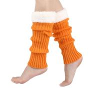 ZYHARUKO Multipurpose Ribbed Knit Footless Socks Boot Cuffs For Women Christmas Stretchy Warm Acrylic Leg Warmers With Plush Trim Knitted Leg Warmers