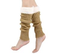 ZYHARUKO Multipurpose Ribbed Knit Footless Socks Boot Cuffs For Women Christmas Stretchy Warm Acrylic Leg Warmers With Plush Trim Knitted Leg Warmers