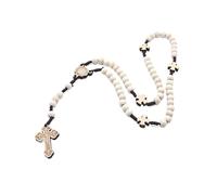 ZYHARUKO Natural Wood Beaded Necklace Crucifix Pendant Unisex