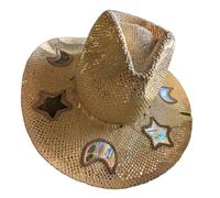 ZYHARUKO Suncatchers Hat With Rainbow Diffraction Star Moon Cutouts Natural Breathable Straw Woven For Outdoor Concert Picnics Straw