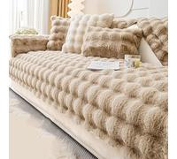 ZYHBBGXFC-XM Luxurious Rabbit Plush Sofa Cover, 1/2/3 Seater, Non-Slip, L-Shape Compatible, Fluffy Faux Fur, Kids & Pets Furniture Protector(Brown,90 * 260cm/36 * 102in)