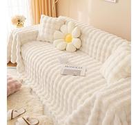 ZYHBBGXFC-XM Luxurious Rabbit Plush Sofa Cover, 1/2/3 Seater, Non-Slip, L-Shape Compatible, Fluffy Faux Fur, Kids & Pets Furniture Protector(Beige,200-300cm)