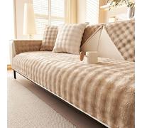 ZYHBBGXFC-XM Luxurious Rabbit Plush Sofa Cover, 1/2/3 Seater, Non-Slip, L-Shape Compatible, Fluffy Faux Fur, Kids & Pets Furniture Protector(Brown,90 * 120cm/36 * 47in)