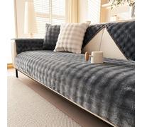 ZYHBBGXFC-XM Luxurious Rabbit Plush Sofa Cover, 1/2/3 Seater, Non-Slip, L-Shape Compatible, Fluffy Faux Fur, Kids & Pets Furniture Protector(Grey,70 * 120cm/28 * 47in)