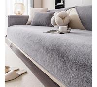ZYHBBGXFC-XM Premium Thick Rabbit Plush Sofa Slipcover, 1-3 Seater, L-Shape Option, Soft Faux Fur, Non-Slip, Durable Furniture Cover For Living Room(Grey,110 * 180cm/43 * 71in)