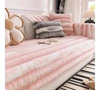 ZYHBBGXFC-XM Premium Thick Rabbit Plush Sofa Slipcover, 1-3 Seater, L-Shape Option, Soft Faux Fur, Non-Slip, Durable Furniture Cover For Living Room(Pink,70 * 70cm/28 * 28in)