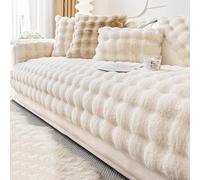 ZYHBBGXFC-XM Ultra-Soft Rabbit Plush Sofa Cover, 1/2/3 Seater Sizes, L-Shape Fit, Non-Slip Base, Fluffy Faux Fur, Ideal For Families With Pets And Children(Beige,70 * 90cm/28 * 36in)