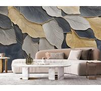 ZYHFDC Photo Wallpaper Golden Leaf Light Luxury Premium Non-Woven Art Print Wall Mural Decoration Poster Picture Design Modern 150CM(W)*105CM(H)
