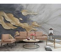 ZYHFDC Photo Wallpaper Premium Black, White and Gold Leaf Floral Non-Woven Art Print Wall Mural Decoration Poster Picture Design Modern 150CM(W)*105CM(H)