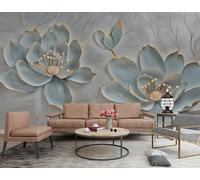 ZYHFDC Photo Wallpaper Premium Grey Blue Floral Non-Woven Art Print Wall Mural Decoration Poster Picture Design Modern 200CM(W)*140CM(H)