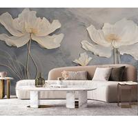 ZYHFDC Photo Wallpaper Premium Grey Floral Lotus Non-Woven Art Print Wall Mural Decoration Poster Picture Design Modern 200CM(W)*140CM(H)