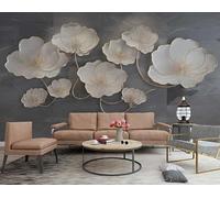ZYHFDC Photo Wallpaper Premium Grey Floral Lotus Non-Woven Art Print Wall Mural Decoration Poster Picture Design Modern 200CM(W)*140CM(H)