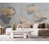 ZYHFDC Photo Wallpaper Premium Grey Floral Pure White Lotus Non-Woven Art Print Wall Mural Decoration Poster Picture Design Modern 200CM(W)*140CM(H)