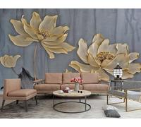 ZYHFDC Photo Wallpaper Premium Grey Gold Floral Non-Woven Art Print Wall Mural Decoration Poster Picture Design Modern 200CM(W)*140CM(H)